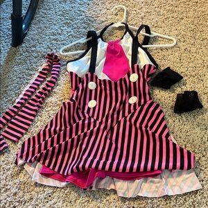 Girls CURTAIN CALL dance costume pink black stripe tie sz child L J1451
